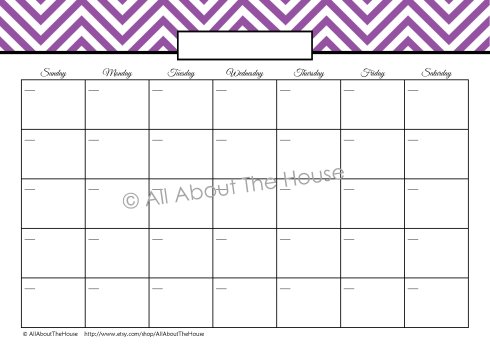 Perpetual Monthly Calendar - Blank - Purple