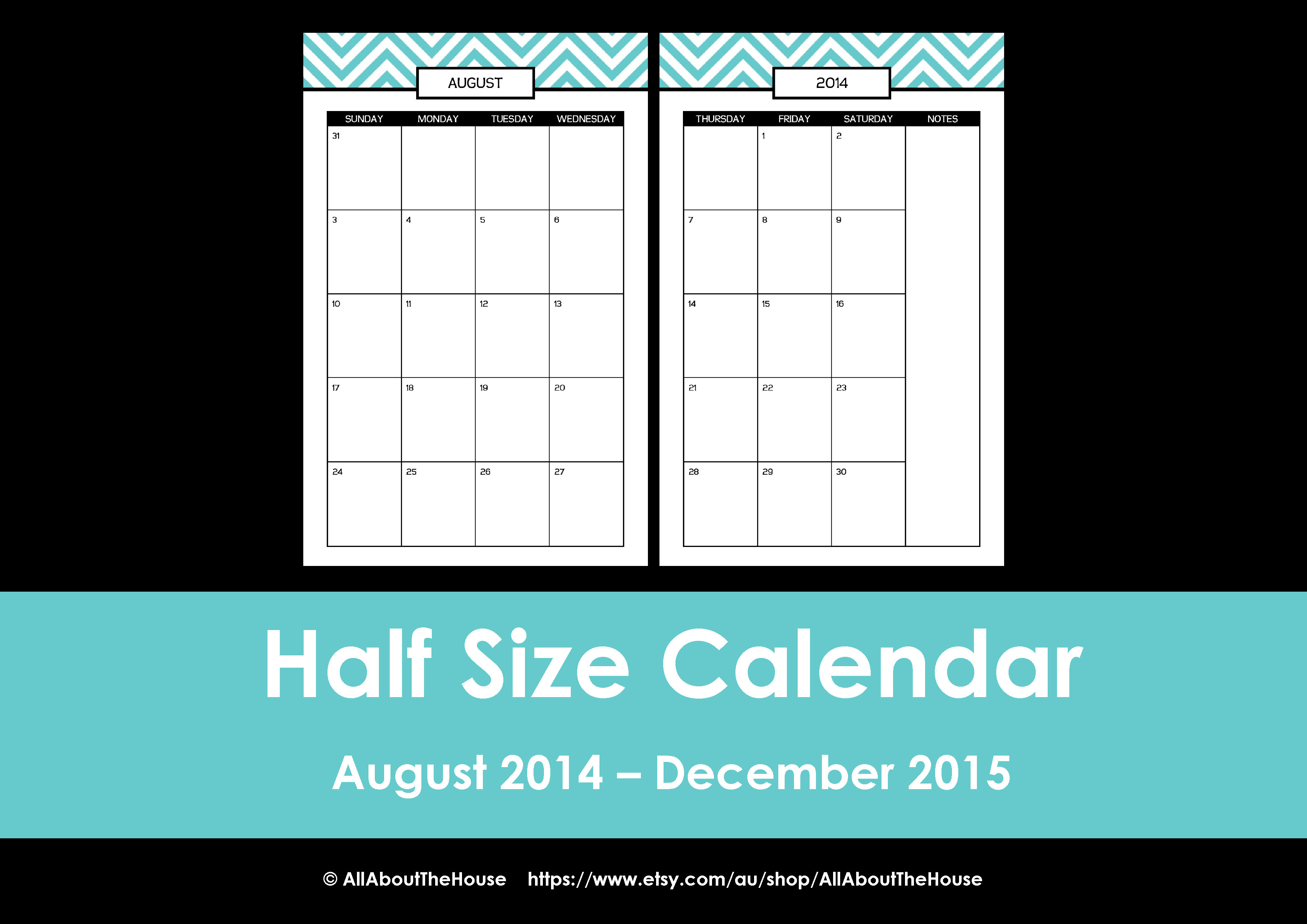 Half Size printable planner 2014 2015 chevron editable