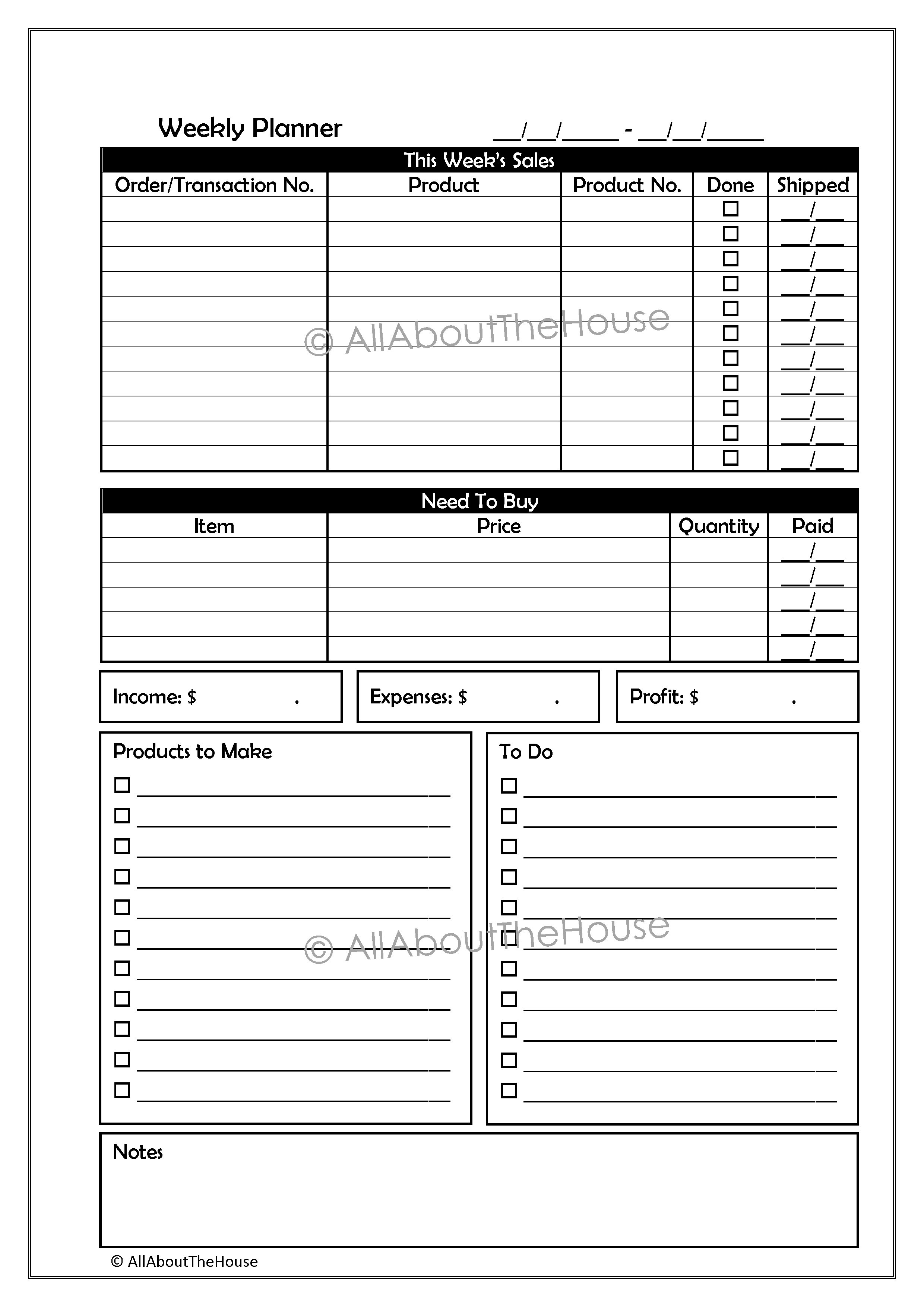 332. Weekly Work Planner - AllAboutTheHouse