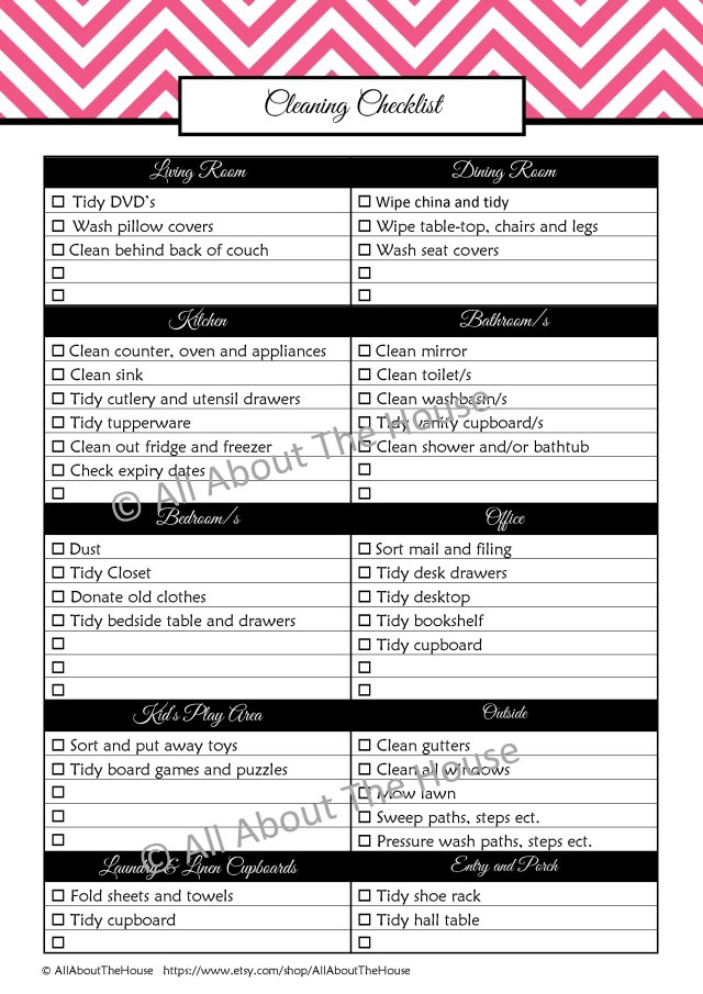 Cleaning Checklist - Filled In - Pink