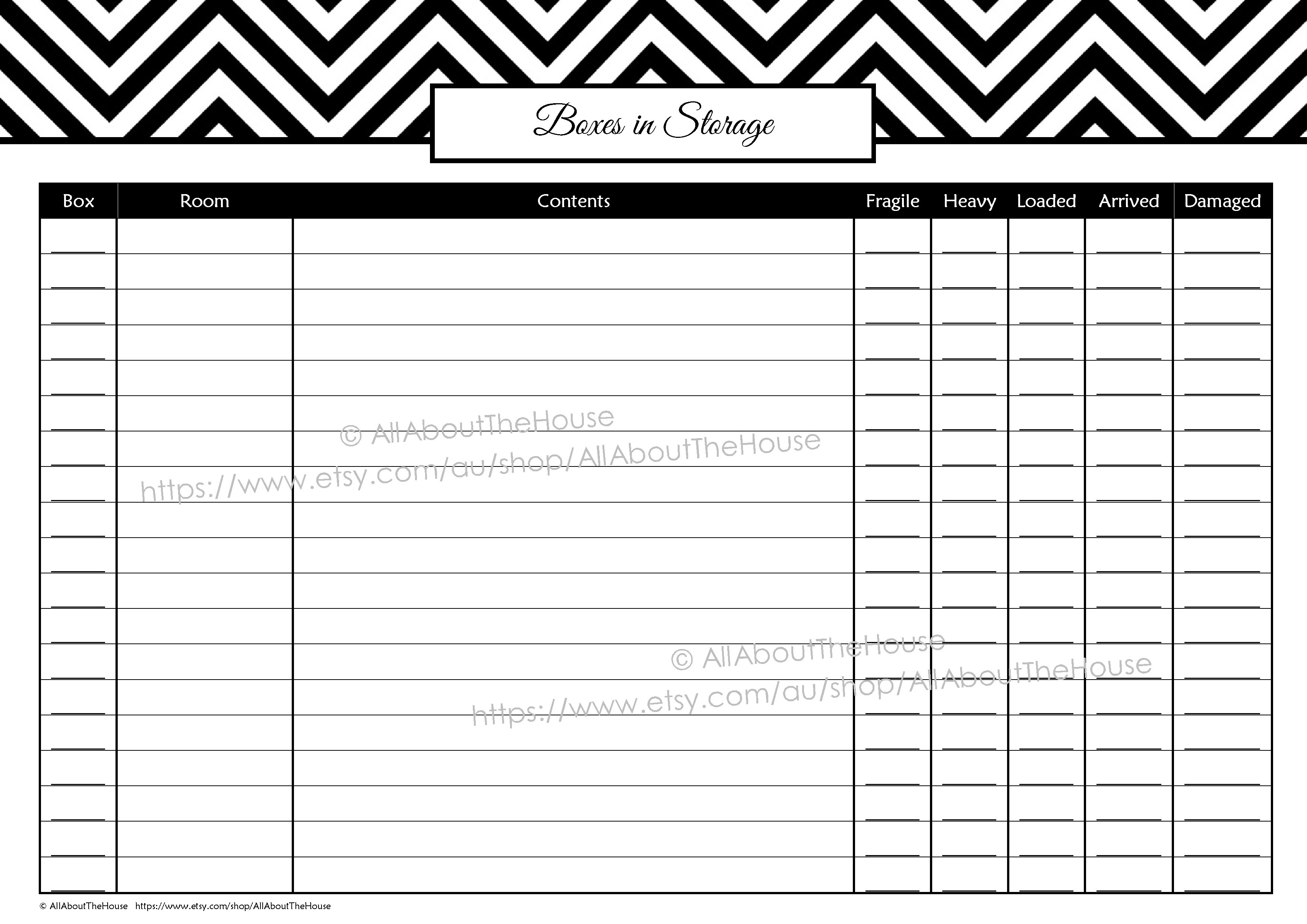 box label inventory moving planner checklist editable chevron printable