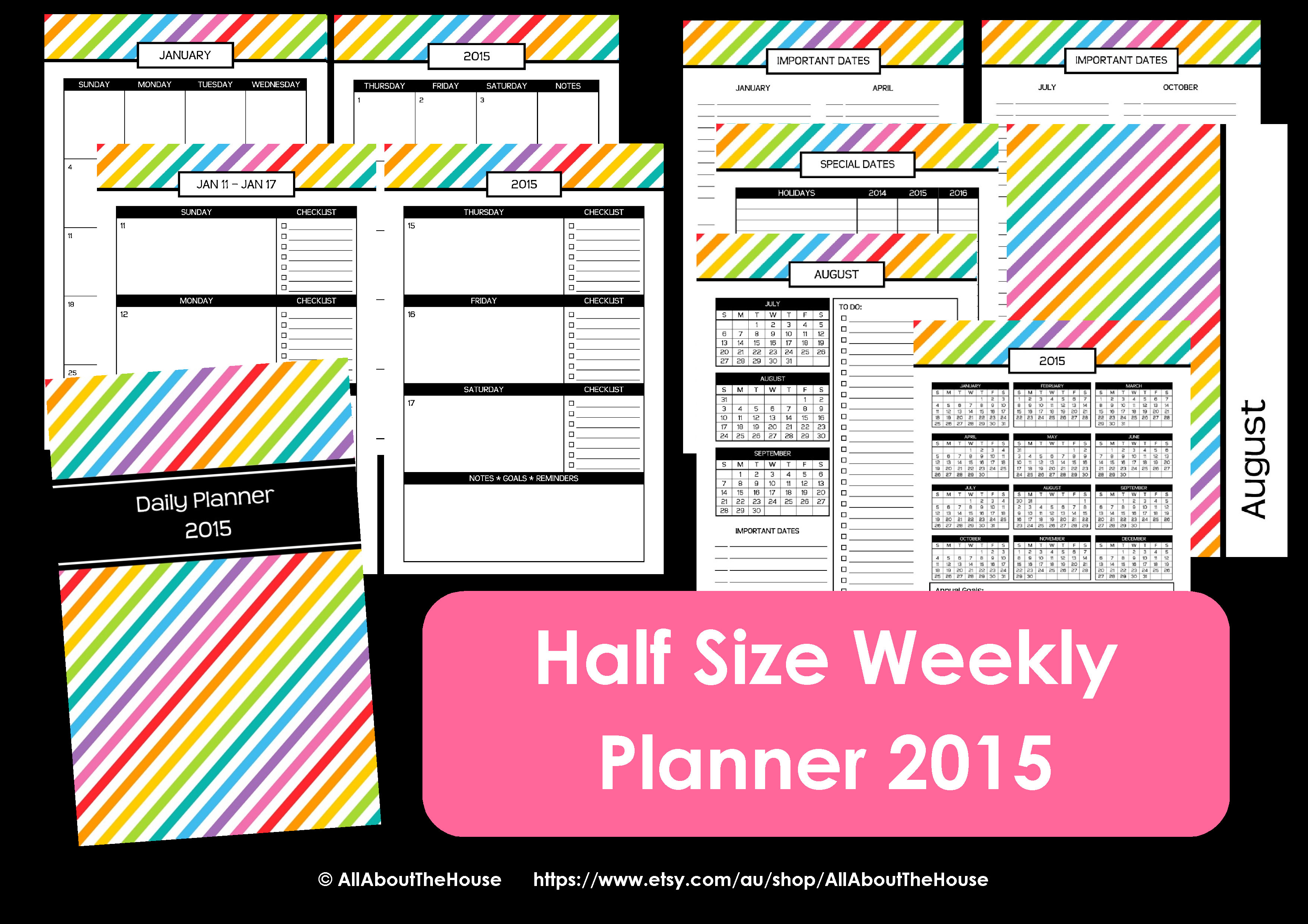 half size weekly planner 2015 printable arc junior 8.5 x 5.5 letter rainbow stripe simplified