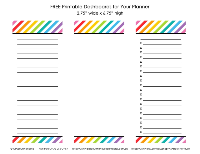 Dashboard printable planner calendar rainbow free erin condren filofax half size