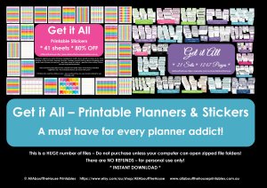 Get it All Planner Addicts Bundle - 21 printable planners plus printable planner stickers calendar organize your life