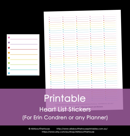 heart list stickers calendar printable planner erin condren accessory rainbow